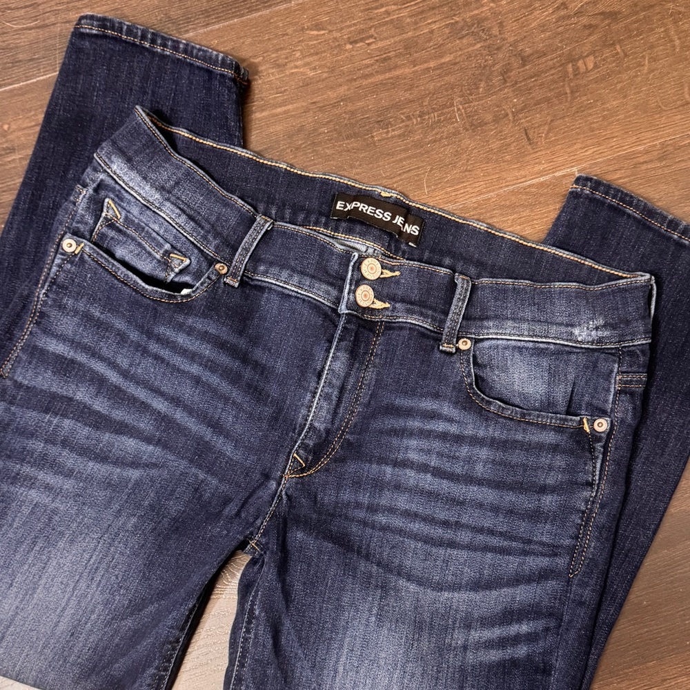 Express‎ Jeans Mia Mid Rise Cropped Legging 12 Stretch Dark Wash 2 Buttons